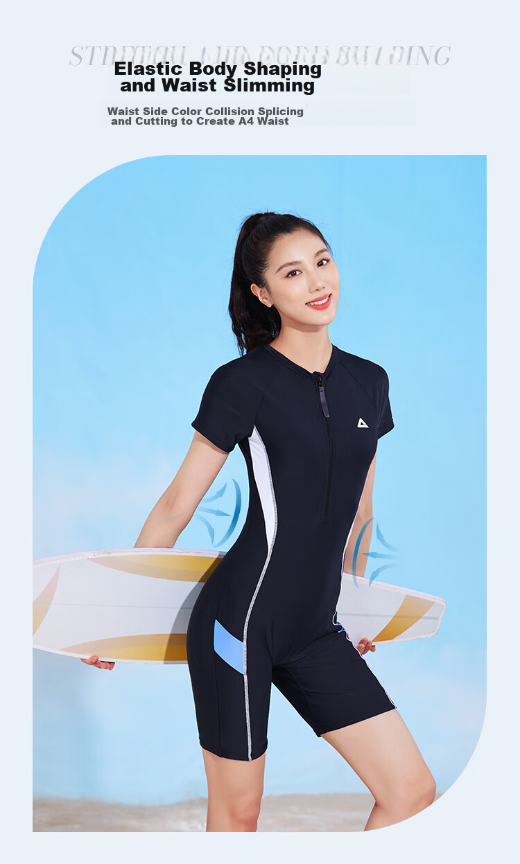 PEAK One-Piece Swimsuit for Women, Long Sleeve, Knee-Length, Conservative, Professional Sports, Plus Size, Tummy Control, Slimming, Hot Spring Swimwear 083XL 3