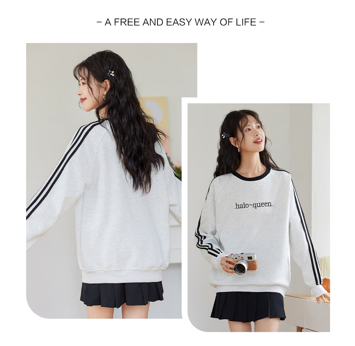 Halo Queen Women's Sweatshirt, Round Neck, Striped, Fashionable New Year Red, Casual Style, Loose-Fitting Top Jacket H143W1017 20