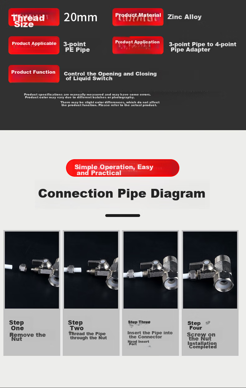 Jingwanhui Universal Water Purifier Accessories, Integrated Inlet Tee Fitting, 4 Points to 3 Points PE Pipe, One-Piece Tee for Water Purification Equipment Faucet, W872 10