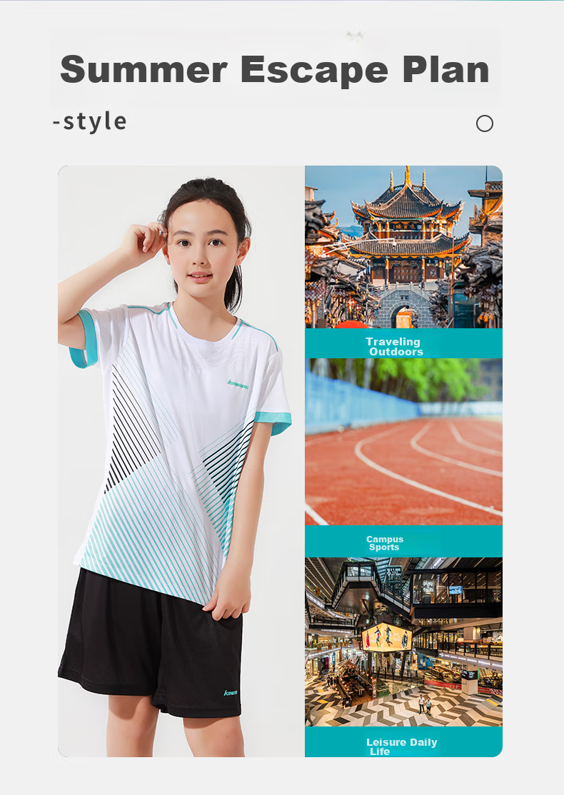 KAWASAKI Badminton Outfit Set for Children And Teenagers, Sports Quick-Dry Short-Sleeve T-Shirt Training Wear A4806 White And Black 160 3
