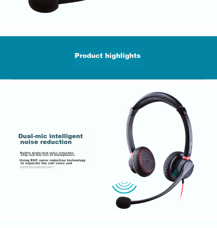 HION H730D Headset, Dual-Ear Call Center Headphones, Dual-Microphone Smart Noise-Cancelling Customer Service Headset, Call Center Agent Computer Headset, Online Education Training, Telemarketing Headset - USB 8