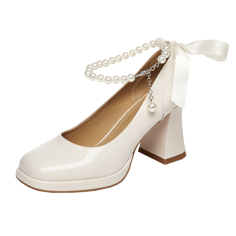 DAPHNE French Chunky Heel Women's Shoes, Bridesmaid Mary Jane Shoes, Elegant High Heels, Evening Shoes, 4623404078, Beige, Size 35