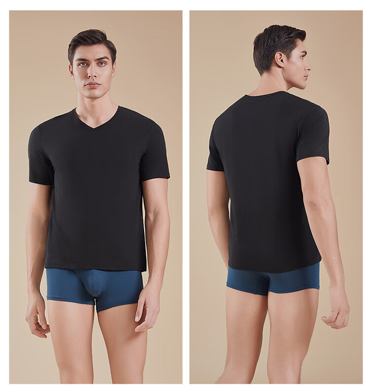 Hosa Men's Tank Top Short-Sleeve T-Shirt, Athletic Elastic Slim-Fit Cotton Modal Casual Undershirt, Navy Blue, Size L 16