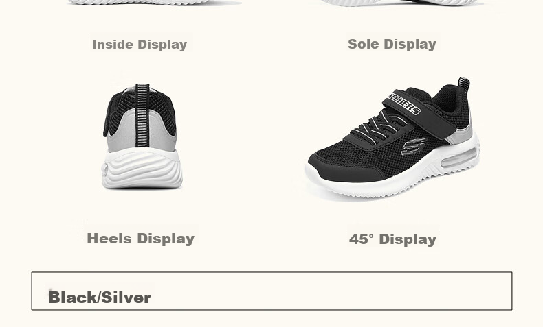 Skechers Children's Sports Shoes, Boys' Breathable Mesh Shoes, Fashionable Velcro Sneakers for Older Kids, Running Shoes 403748L 13