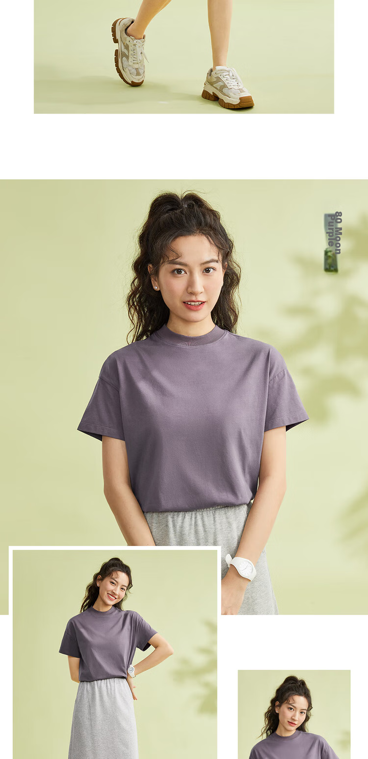 Giordano Women's T-Shirt, Pure Cotton, Skin-Friendly, Elegant Blouse, Comfortable Loose-Fitting Turtleneck Top, Short Sleeve, 05322396 10