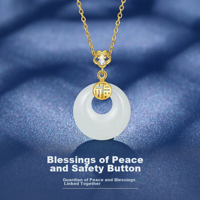Dijing Peace Buckle Sterling Silver Necklace for Women with Hetian Jade Pendant, Elegant High-End Jade Pendant, Thoughtful Practical Birthday Gift for Wife