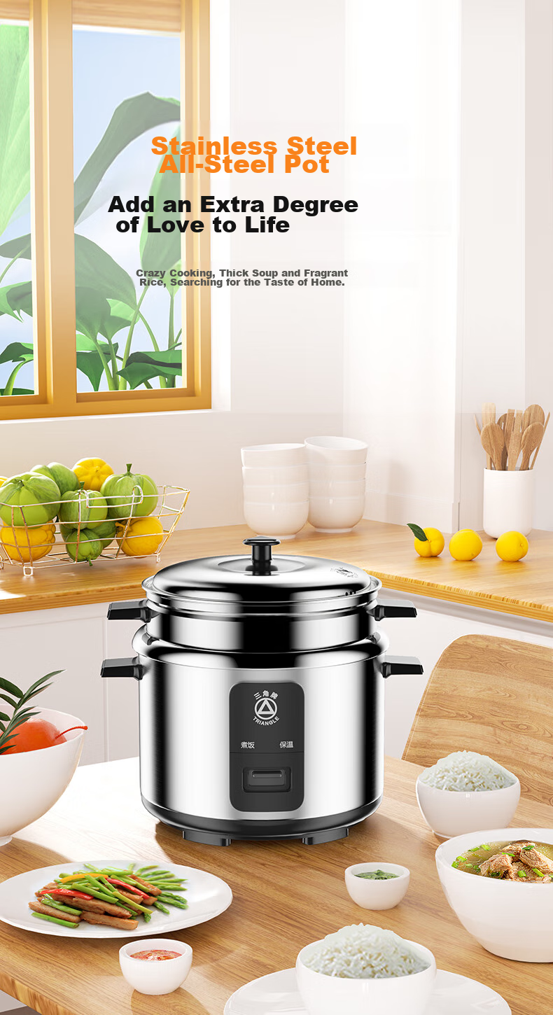 Triangle Rice Cooker, Traditional Electric Rice Pot, Stainless Steel Household 4L Cooking Pot for 3-4 People, 304 Stainless Steel Inner Pot with Steamer, TG-Z40X12ZK 3