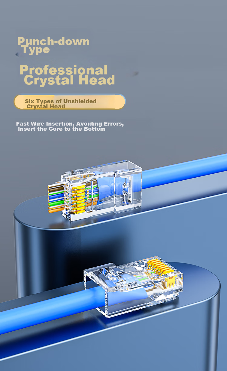 HAILE Category 6 Pierced Crystal Head Gold-Plated Network Cable Through-Hole Connector, Pack of 100, HT-510A 3
