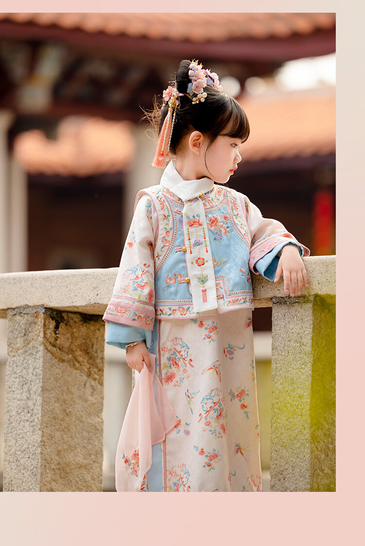 Menghu Zhienyi Hanfu Girls' Dress, Spring And Autumn 2026 Qipao, Two-Piece Set for Girls' Outfit, Ancient Costume Performance Wear, Pink, Size 100 13