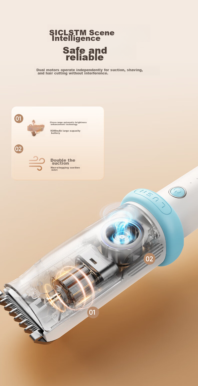LUSN Baby Hair Clipper, Ultra-quiet, Automatic Hair Suction, for Children And Infants, Specialized Electric Shaver for Trimming Hair 5
