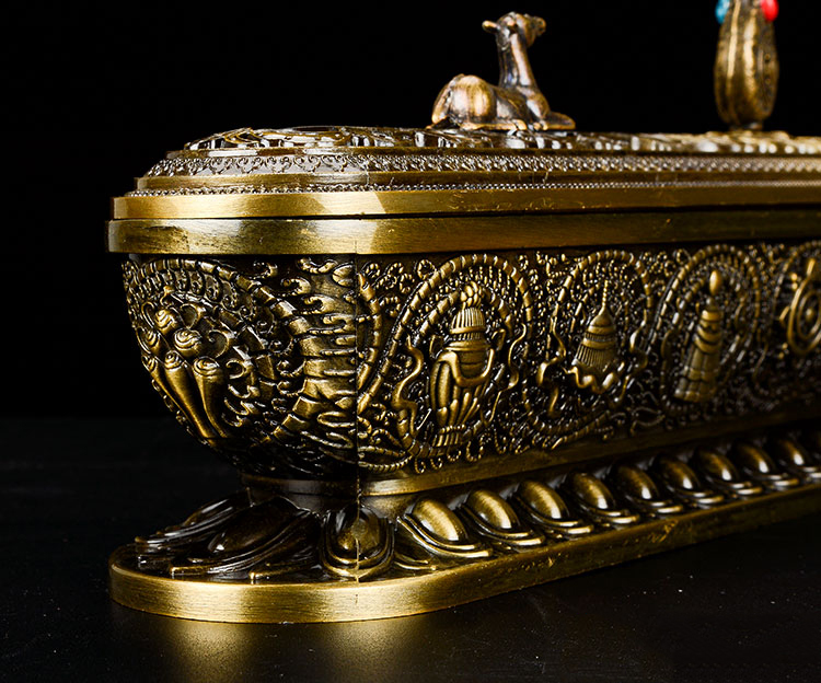 卧香炉藏式家用室内八吉祥供佛密宗尼泊尔手工长香香盒熏香炉供佛用具