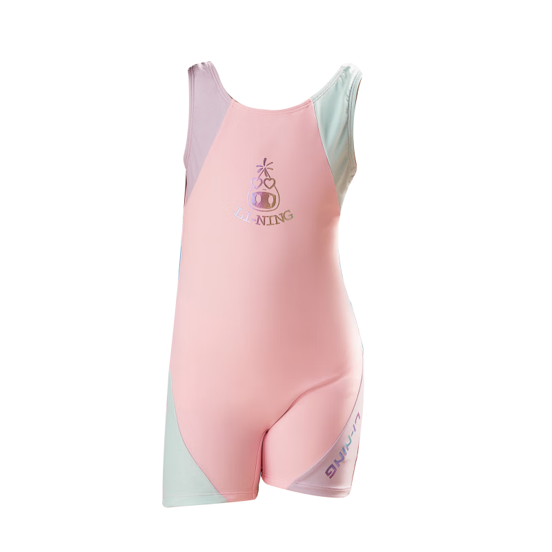 Li-Ning Children's Swimsuit, Girls' One-Piece Swimwear, Breathable Quick-Dry Swimming Training Swimwear 005, Sheer Pink, Size 170