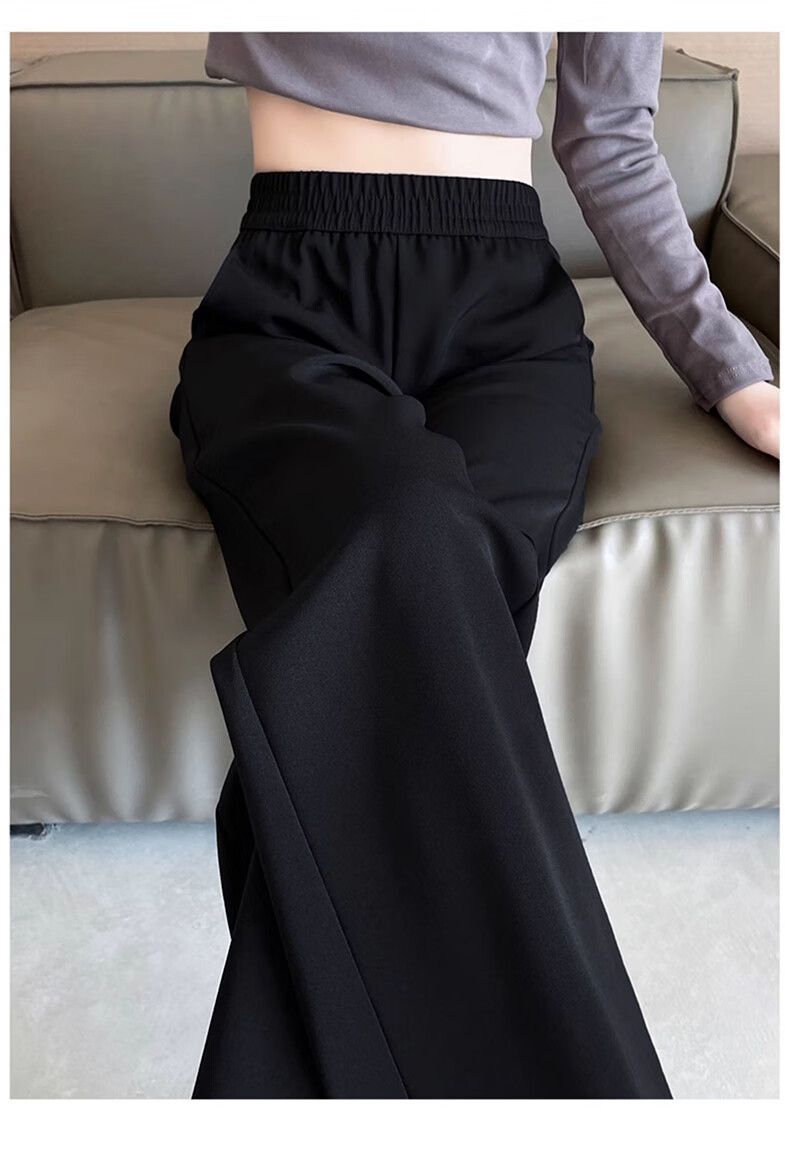 LangSha Black Straight-Leg Dress Pants, Summer Ice Silk Draping High-Waist Wide-Leg Pants for Women, Loose-Fitting Slimming Casual Trousers 16
