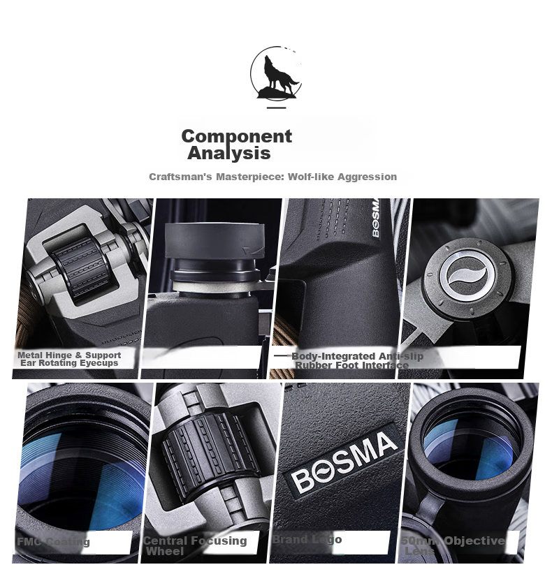 BOSMA Binoculars, Wild Wolf 2nd Generation, 12x50 High Definition, High Magnification, Waterproof, Microscopic Night Vision, Wild Wolf Second Generatio 5