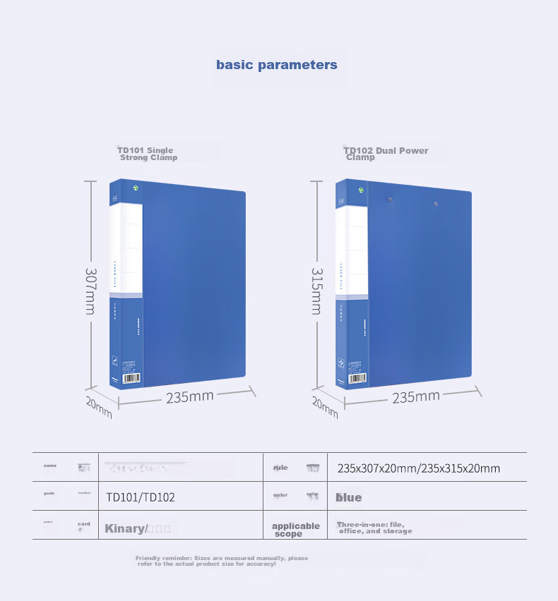 Jindeli A4 Metal Double Strong Clip Hard File Folder, Double Clip Large Capacity Student Exam Paper Storage Folder, Document Folder, Poetry Recitation Contract Clipboard, Single Pack Blue TD102 2