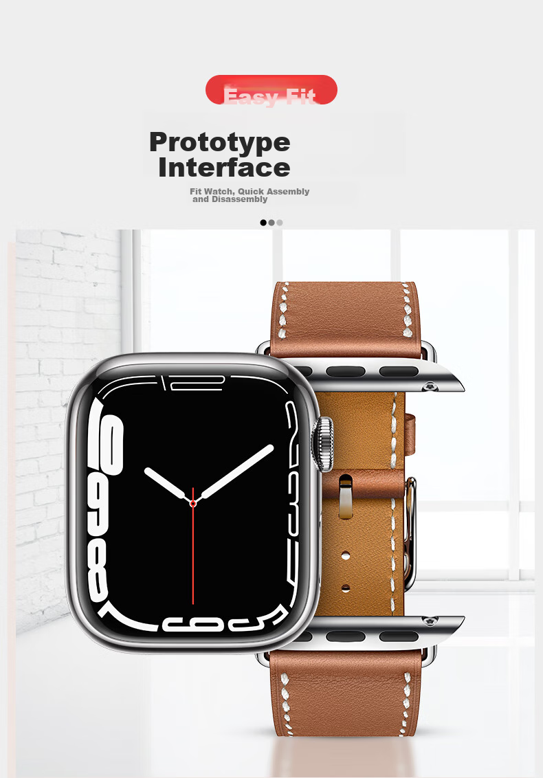BHO Compatible Apple Watch Band, Suitable for Apple Watch S12/S11 Hermès Leather Strap, IWatch S10/9/8/7/6/Ultra4/SE3/2 Genuine Leather Strap 7