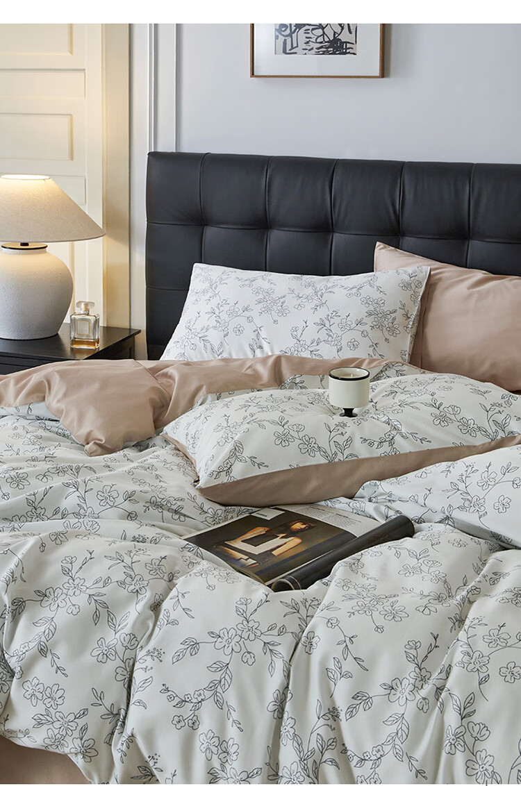 Dohia Home Textiles Pure Cotton Bedding Set of Four Pieces, 60s Pure Cotton Sateen Bed Sheet And Duvet Cover Set, French Hepburn Style Home Decor Set for 1.8m Bed 229*230cm 4