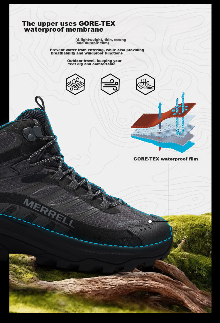 Merrell MOAB SPEED 2 MID GTX Women's Mid-Top Outdoor Waterproof Non-Slip Lightweight Trail Running Hiking Shoes 3
