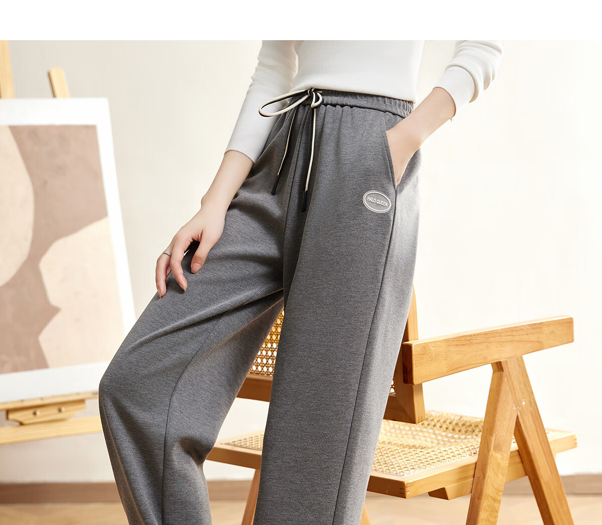 Halo Queen Women's Casual Pants, Spring And Autumn Side Striped Contrasting Color, Drawstring Elastic Waist, Summer Loose-Fitting Sweatpants, New Product H143R1011 28