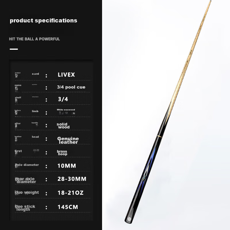 Кий для бильярда LIVEX Blue Arrow, 3/4, 145 см, 18-21 унций, с аксессуарами