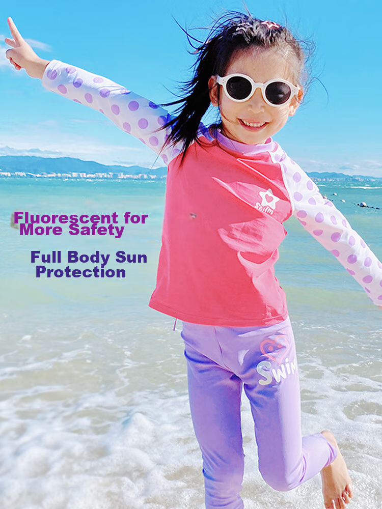 Sulang Children's Two-Piece Swimsuit with Long Sleeves And Pants, Sun Protection, for Girls And Older Children, Strawberry Cartoon Design [Pants] Size 100 1