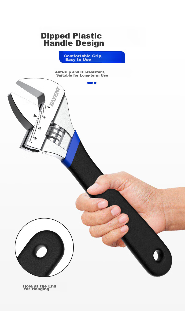 Ruineng Plastic-Coated Adjustable Wrench, Universal Wide-Mouth Wrench, Industrial-Grade Multifunctional 12-Inch Dual-Purpose Adjustable Spanner 7