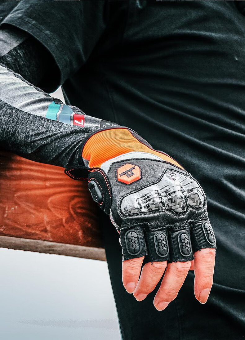 Mojue Motorcycle Half-Finger Carbon Fiber Riding Gloves Summer Unisex Breathable Anti-Fall Gear M 6
