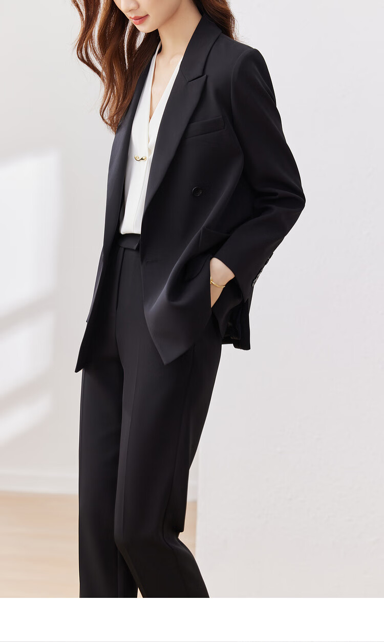 Sentubila Formal Professional Suit Set for Women, Spring And Autumn Elegant Blazer Jacket with Cropped Pants Two-Piece Set, Black, Size S 23