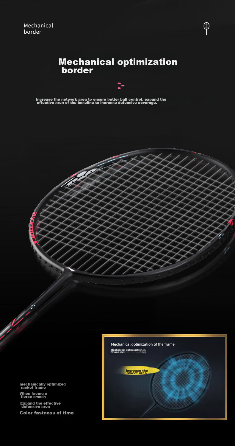 Li-Ning Badminton Racket Single Racket Thunder Mini Steel Cannon Black Lightweight Offensive Full Carbon Single Racket 4U Unstrung Racket 4