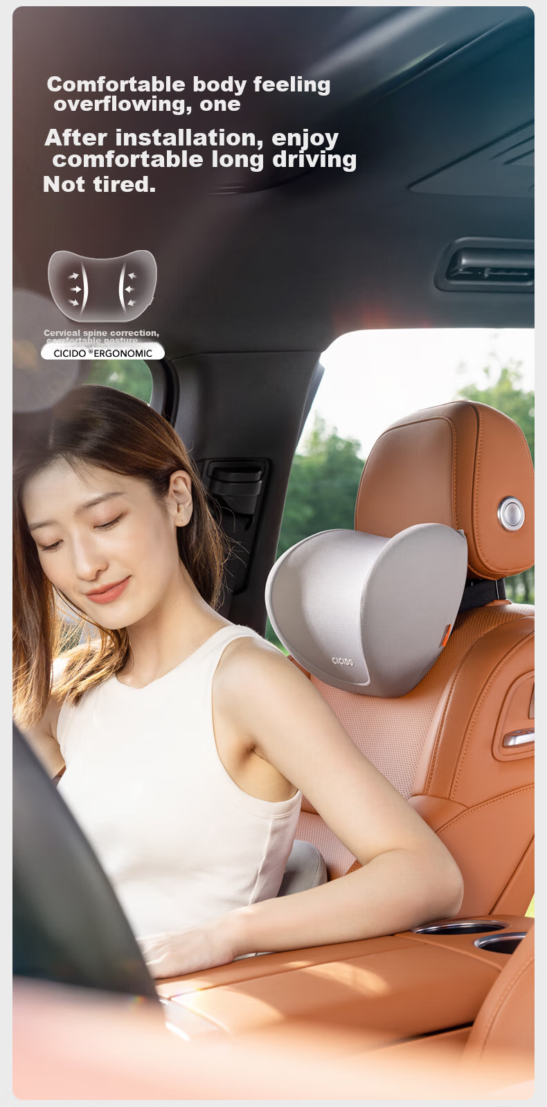 CICIDO Car Headrest, Summer Lumbar Support Set, Neck Pillow for Vehicles, Seat Cushion, Driving Waist Protector, Tesla 8