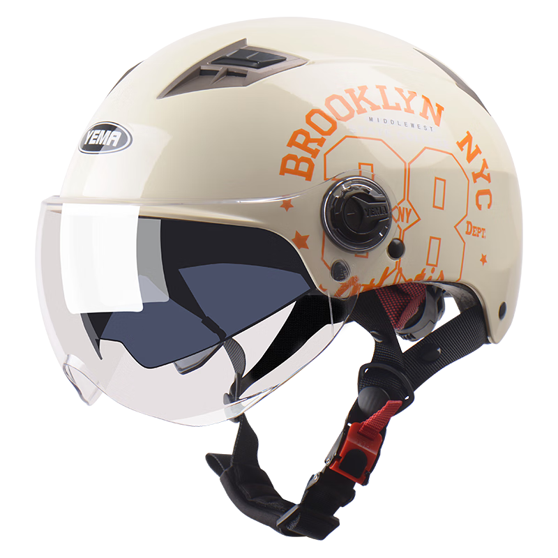 YEMA 3C Certified Electric Motorcycle Helmet, Unisex Summer Half Helmet, Electric Scooter Safety Helmet, All-Season Universal, Khaki White with Clear Short Visor