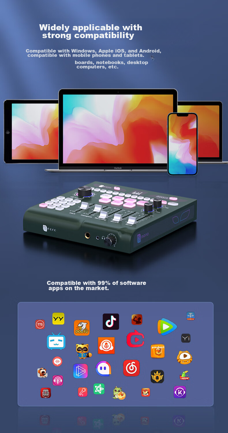 Ickb Mono Sound Card, Live Streaming Dedicated Karaoke Microphone, Compatible with Mobile Phones And Computers, Recording Microphone Equipment Set, for Internet Celebrities, Douyin, Kuaishou, Outdoor Recording, Microphone Sound Card Kit 14