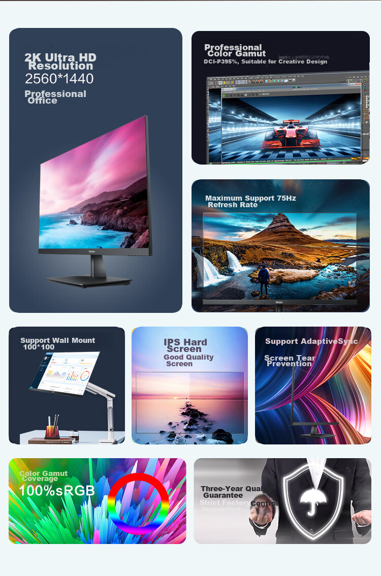 Haier 100Hz High Refresh Rate HDMI Interface, Low Blue Light Eye Protection, Wall-Mountable, Ultra-Thin Three-Sided Micro-Edge Design, 23.8-Inch Energy-Efficient Monitor for Office Work And Gaming 2