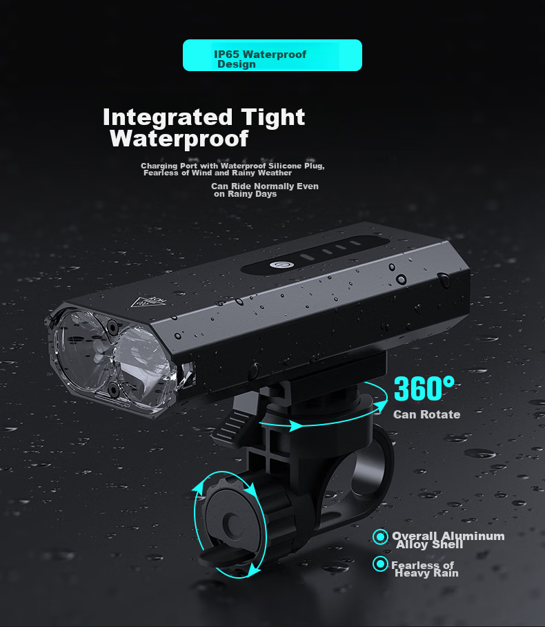 BIKEBROS Bicycle Front Light, Night Riding High Beam Flashlight, USB Rechargeable, Rainproof, Mountain Bike Outdoor Cycling Equipment Accessory, Black, 800 Lumens 7
