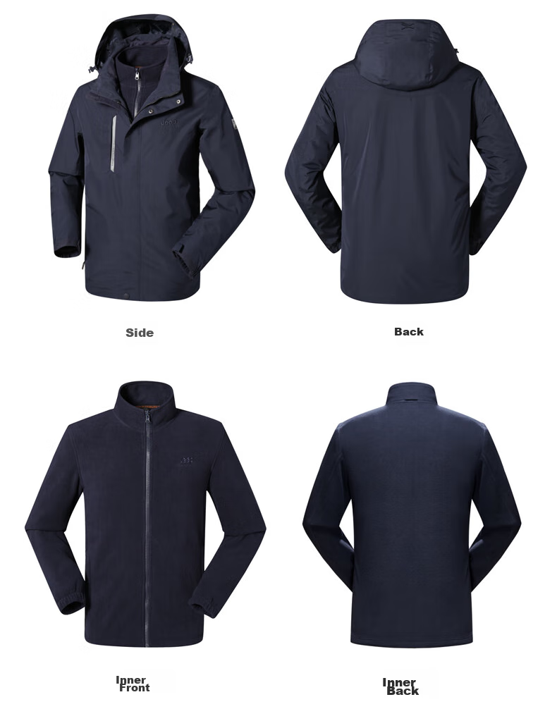 Jeep Outdoor Jacket for Men And Women, Three-In Fleece Windproof Waterproof Couple's Coat with Detachable Layers, Cold-Resistant Mountaineering Suit, 2XL 37