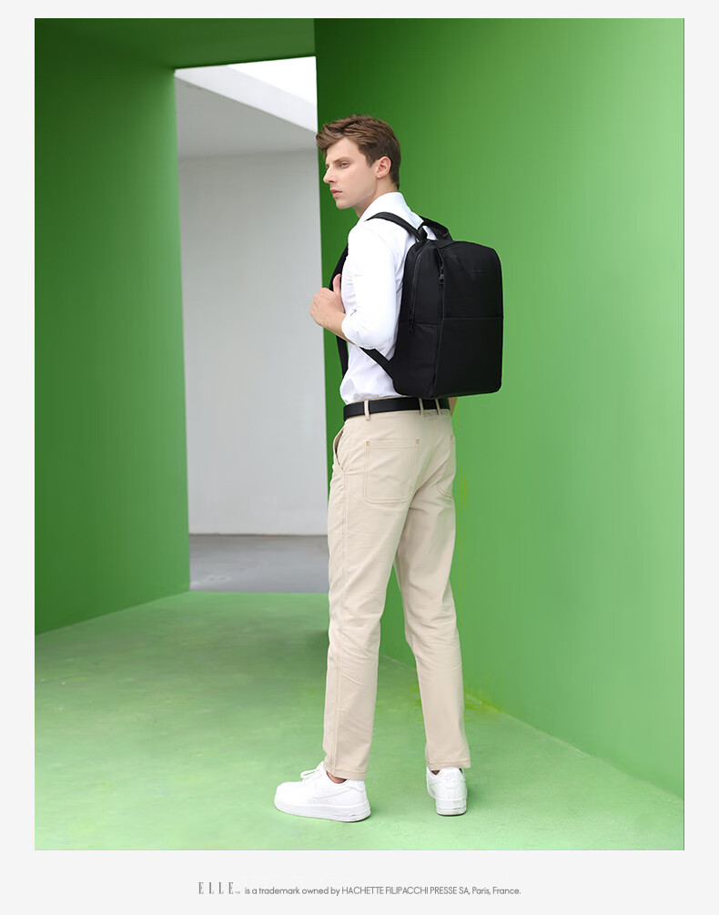 ELLE HOMME Men's Backpack, Fashionable Large Capacity Backpack, 14-Inch Laptop Bag, Lightweight Nylon Fabric, 08760 Black 2