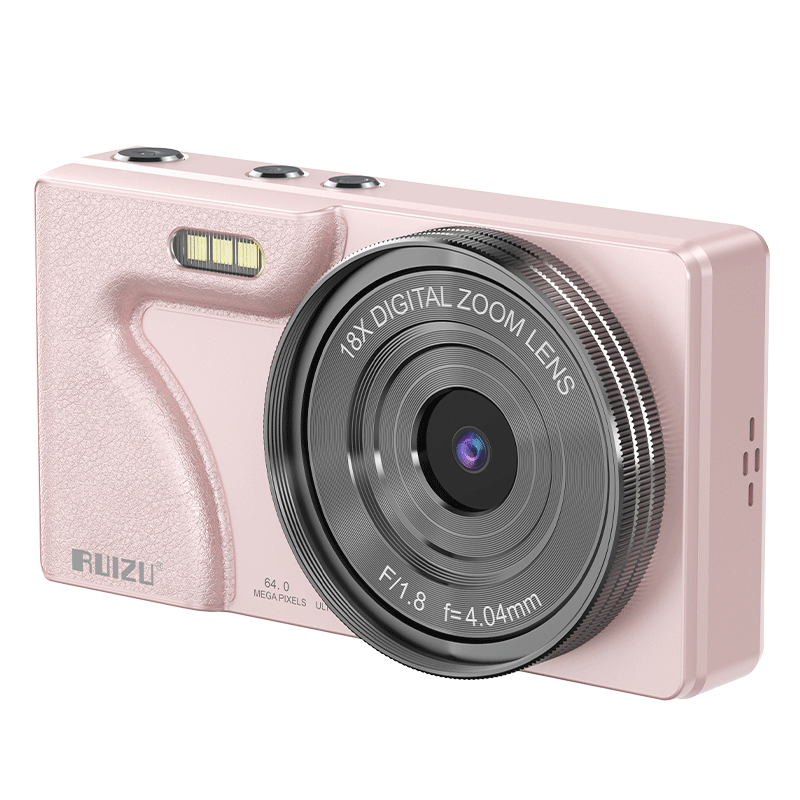 RUIZU T6 Student Digital Camera Soft Light Dual Lens Digital Camera [64MP Selfie] Pink 64GB Compact CCD Camera for Girls School Alternative