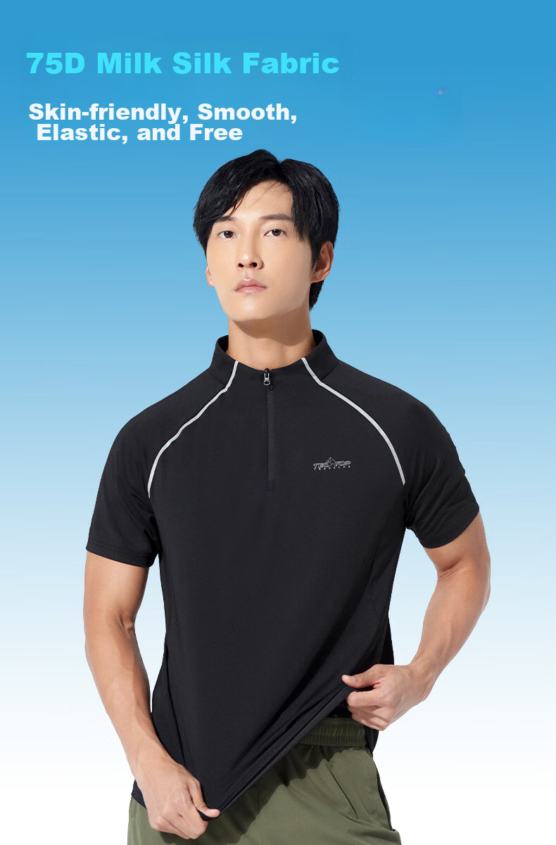 TECTOP Quick-Dry Shirt, Men's Outdoor Half-Zip Collar Reflective Ice-Cool Running Cycling Short-Sleeve T-Shirt 019, Men's Rock Green M 6