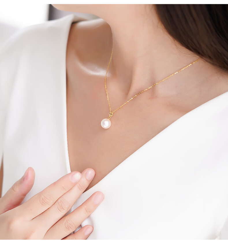 Daimi S925 Silver Round Beads 10-11mm Freshwater Pearl Necklace Pendant Birthday Gift for Wife Lover with Certificate 6