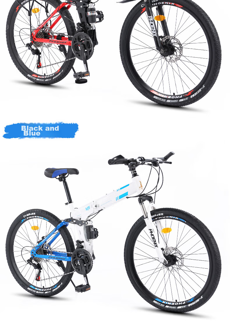 Phoenix Folding Mountain Bike, 27-Speed, Disc Brakes, Shock Absorption, Gear Shifting, for Adults, Men And Women, Students, Road And Off-Road Bicycles 9
