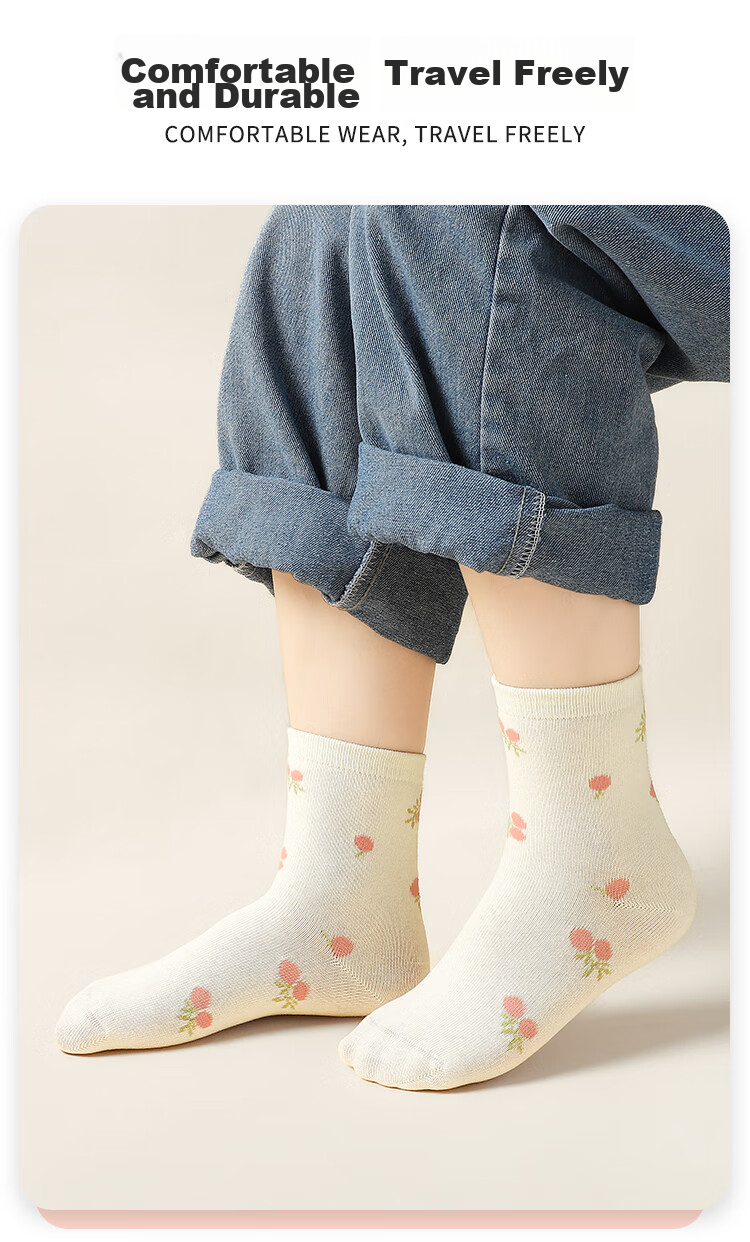 Bingxuemumian Children's Socks, Girls' Mid-Calf Socks for Autumn And Winter, 6 Pairs of Seamless Cotton Socks, Spring And Autumn Short Socks with Lace Trim for Small to Big Kids And Students 15