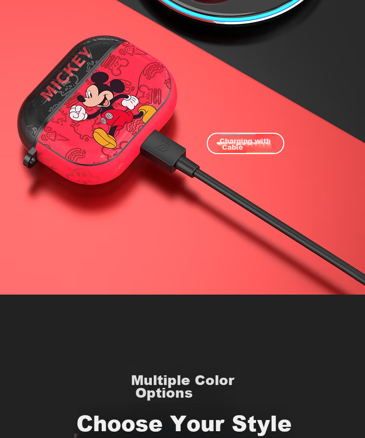 ESCASE AirPods Pro Second-Generation Protective Case, Apple Pro 2 Earphone Cover, Disney Mickey Cartoon Leather Texture Soft Trendy Men's Personalized Creative 2022 Model Gray 12