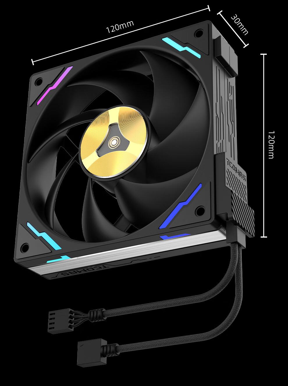 TCOMAS Titanium Zirconium FC700PRO High-Pressure Airflow Industrial-Grade Cooling Fan, Magnetic Attraction, Black, Three-Pack, 12cm (PWM Multi-Mode Adjustable / 3200 High Speed) 7