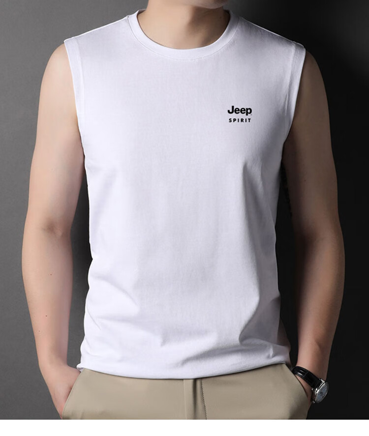 JEEP SPIRIT Cotton Tank Top for Men, Summer Round Neck Sleeveless Tee, Men's Wearable Elastic Undershirt, Black, 3XL 10