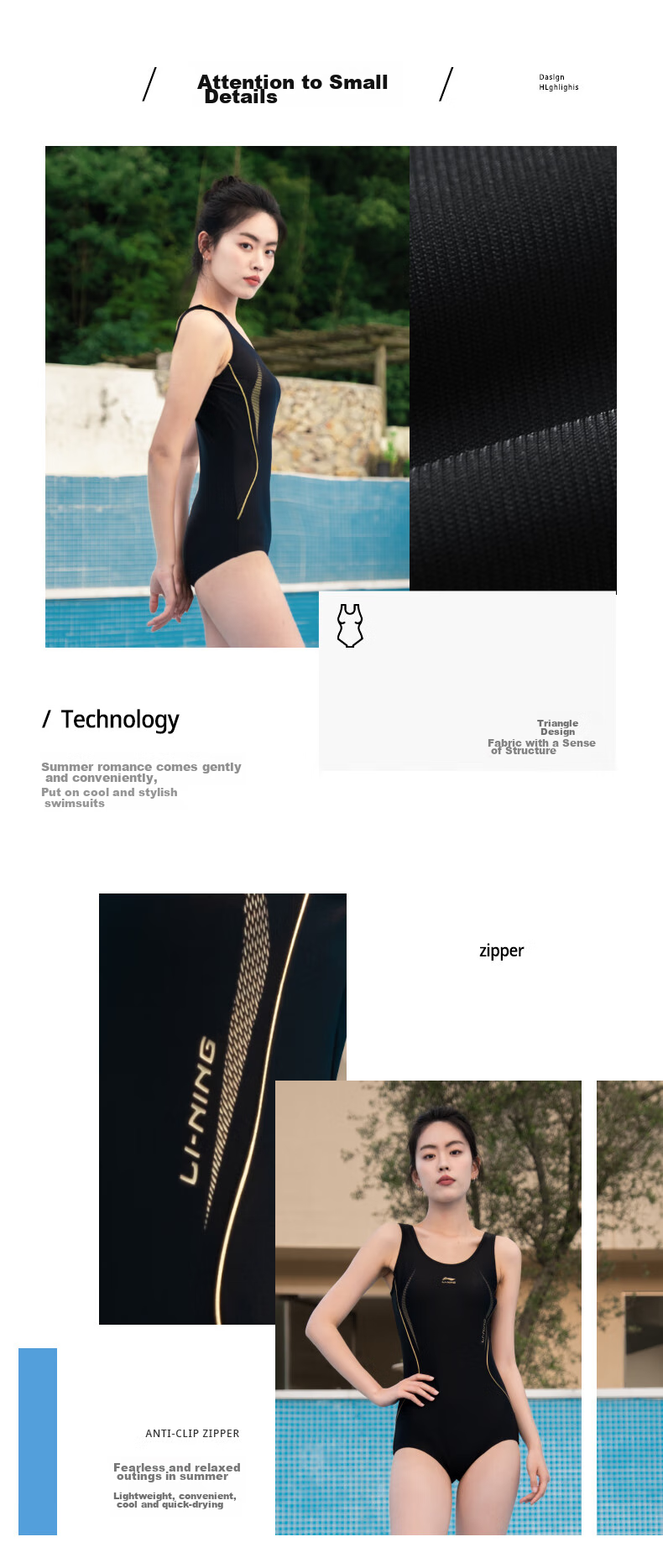 Li-Ning Women's One-Piece Professional Swimsuit, Large Size Hot Spring Swimwear, 7552 Black XL 7