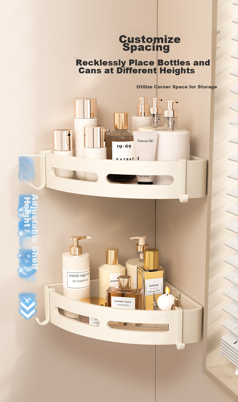 Huxiansen Milk White Bathroom Storage Rack, No Drilling Required, Wall-Mounted Corner Shelf for Toilet And Washroom 2