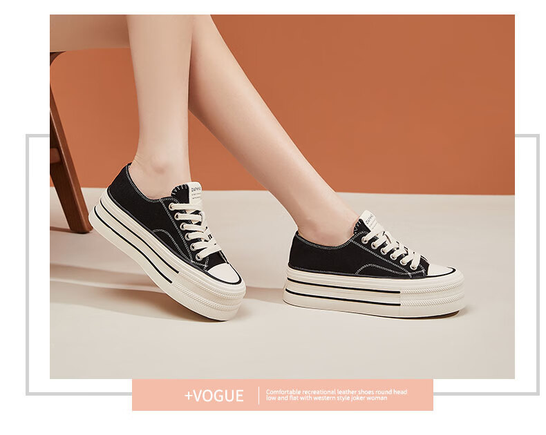 DAPHNE Thick-Soled Height-Increasing White Sneakers Canvas Shoes for Women, Comfortable Lightweight Versatile Casual Shoes Canvas Shoes Black Size 37 4