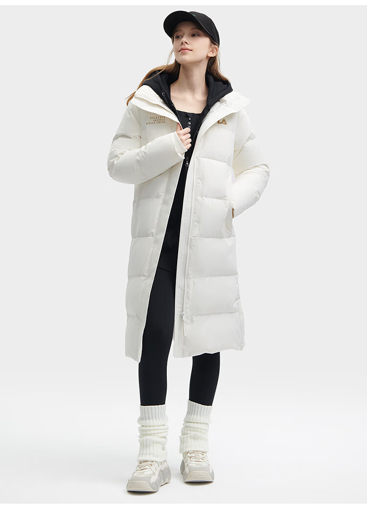 FILA Official RGB Long Down Jacket Unisex Winter Hooded Warm Coat Couples Style 11
