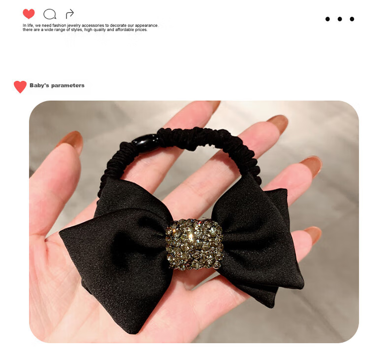 Xiangwan Hair Ties, 2 Pieces French Bow Hair Bands, Elegant Large Hair Ties, Ponytail Hair Bands with Rhinestone Hair Accessories 2