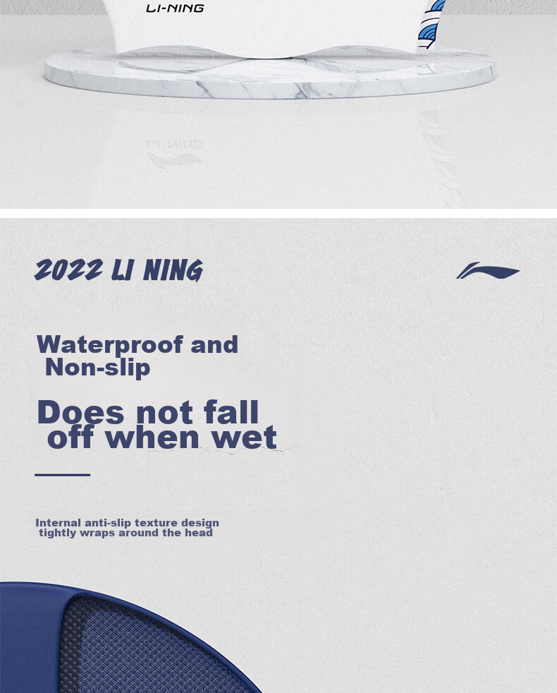 Li-Ning Swimming Cap, Long Hair Silicone Waterproof Swim Cap for Men And Women, Fashionable Printed Comfortable Non-Binding Swim Cap LNMT521-1 White 7